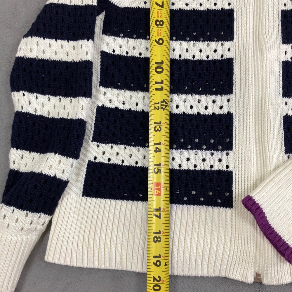 T by Talbots Womens Small Petite Navy White Striped Coolmax Zip Cardigan - Picture 5 of 7
